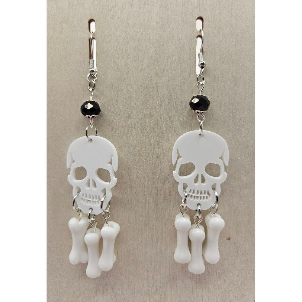 Skull Bone Dangle Earrings Handmade Jewelry Halloween Chandelier